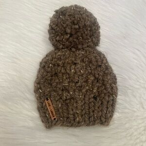 Lime + Linden Cozy Brown Knit Pom-Pom Baby Beanie